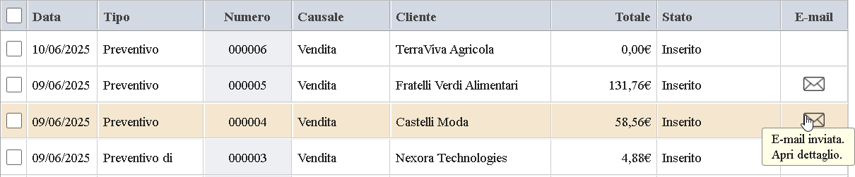 Icona di Stato Invio E-mail