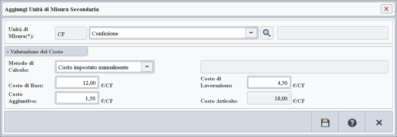 Form Unità di Misura Secondarie
