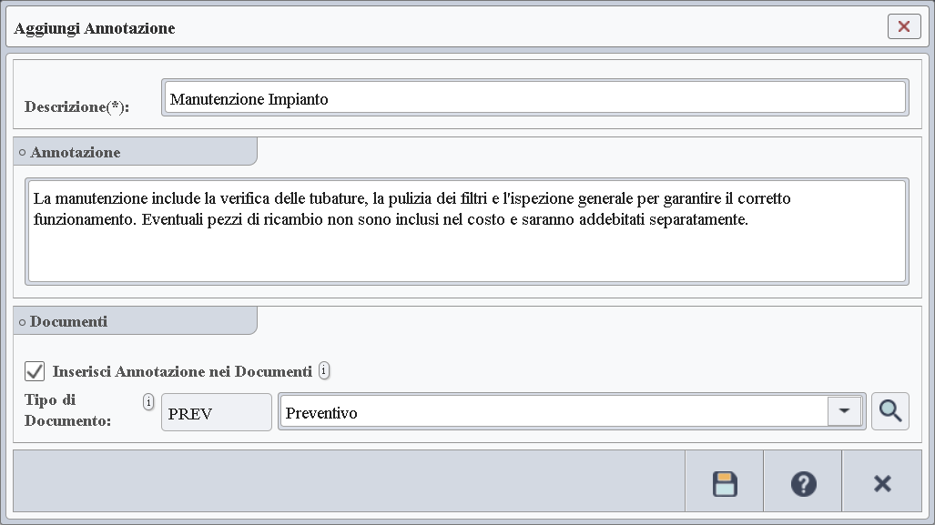 Form Annotazioni