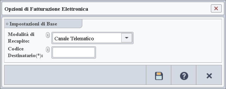Form Opzioni di Fatturazione Elettronica