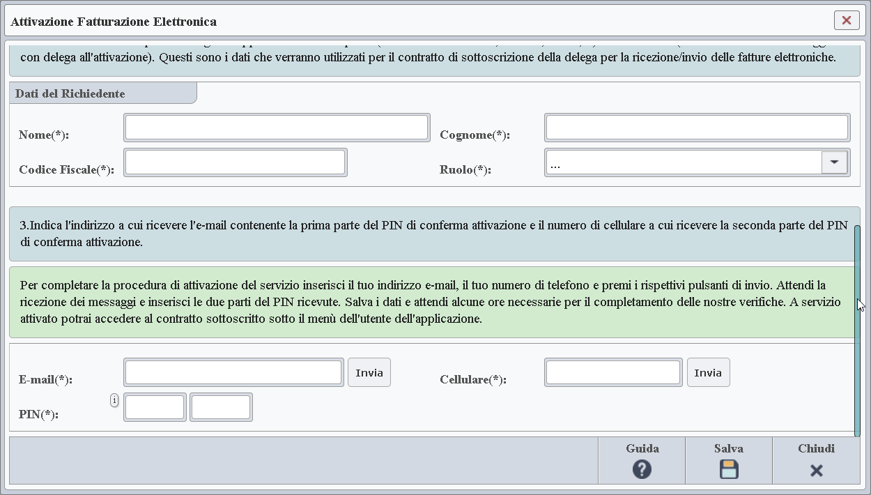 Immagine della seconda parte della finestra di compilazione della delga in cui è necessario inserire le due parti del PIN ricevuto.