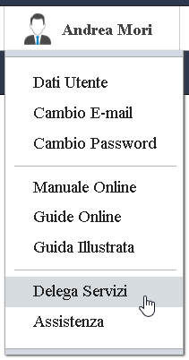Immagine del menù utente dove è localizzata la funzionalità di firma della delega servizi.
