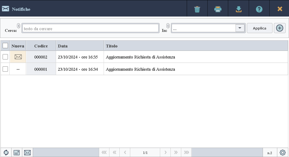 Tabella Storico Notifiche