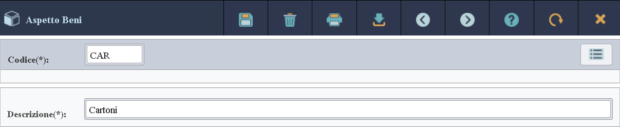 Immagine dei dati di dettaglio di un aspetto del bene.