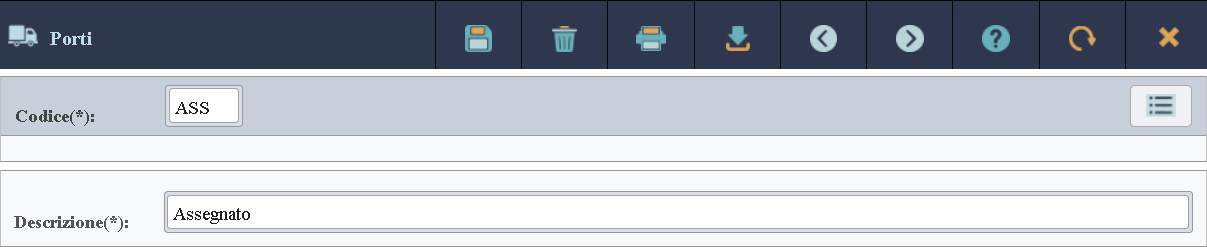 Immagine dei dati di dettaglio di un porto.