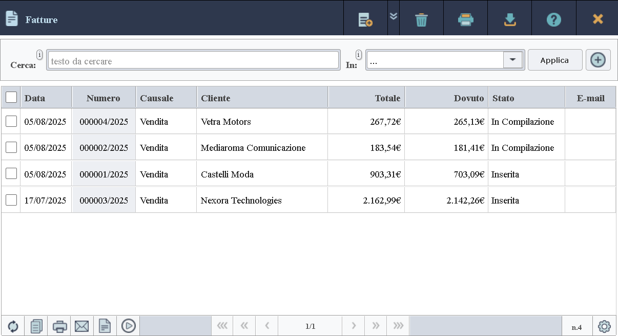 Immagine della scheda delle fatture immediate.