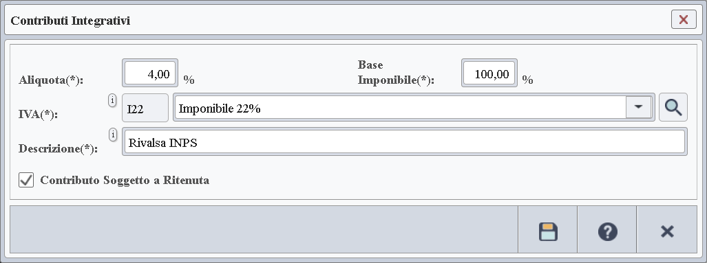 Immagine della finestra usata per consultare e gestire i parametri di configurazione del contributo.
