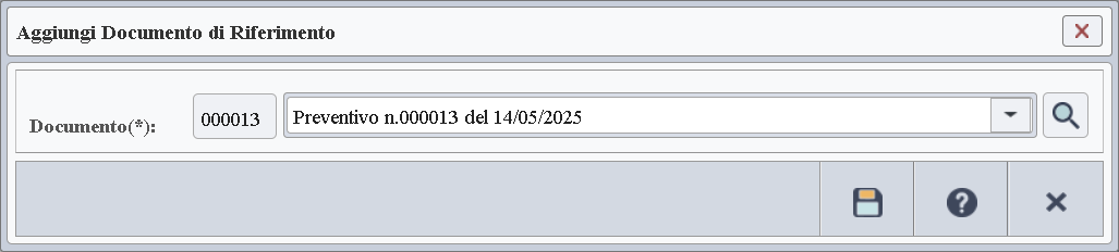 Immagine della finestra usata per consultare e gestire i documenti di riferimento del DDT attuale.