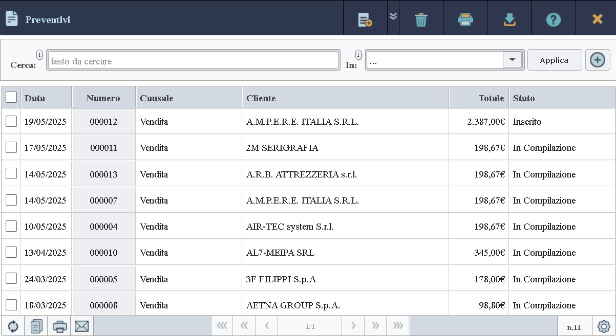 Tabella Preventivi