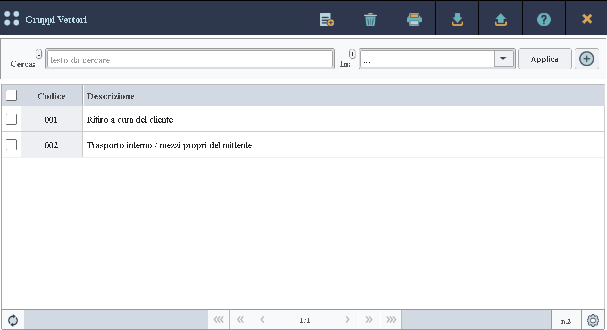 Immagine della scheda dei gruppi vettori.