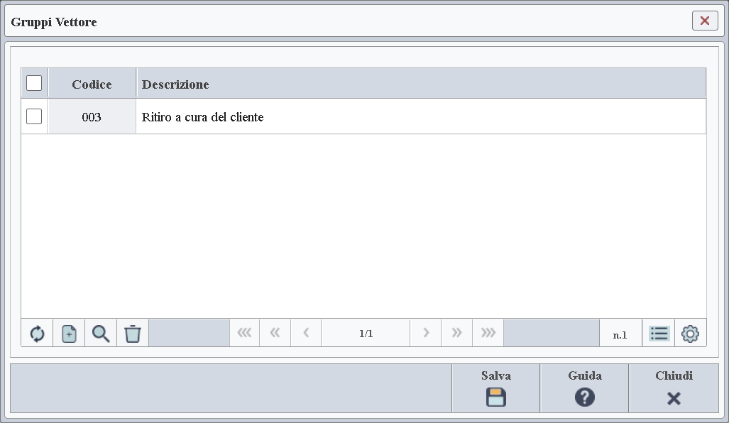 Immagine della finestra usata per accedere alla tabella dei gruppi di appartenenza del cliente.