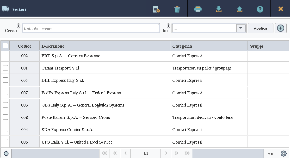 Immagine della scheda dei vettori.